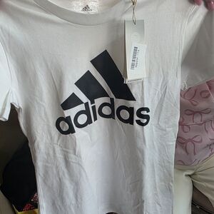 Adidas Kids White and Black Logo Tee